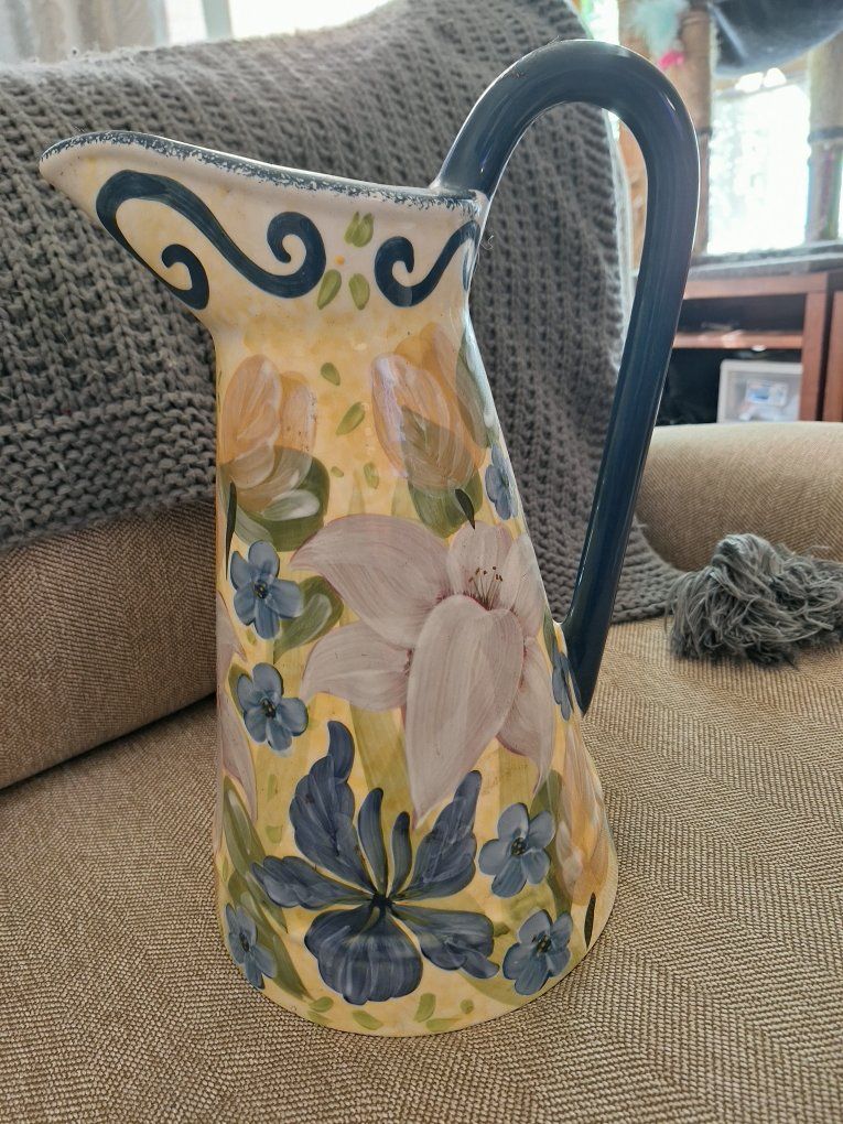 Certified International Hand-Painted Floral Ceramic Pitcher