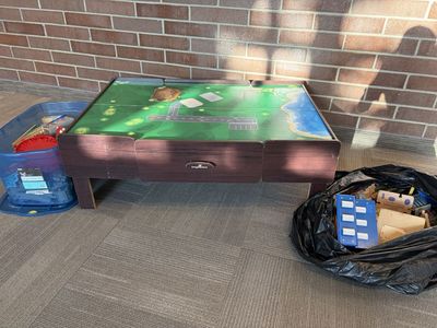 Kids Wooden Train Table Set with Tracks and Trains