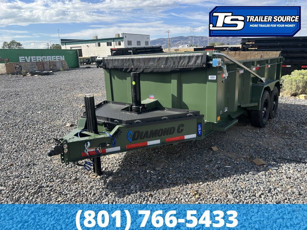 7x14 Diamond C LPT 207 Dump Trailer - 32" Sides - 15.5K GVWR - 14 Ply Tires, Hydraulic Jack(s), Long Arm Tarp