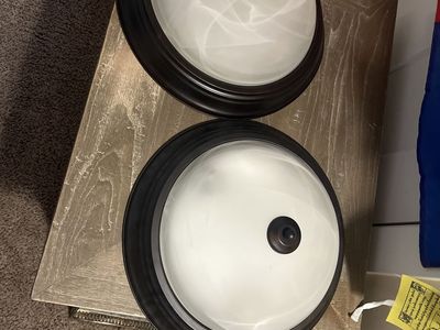 Pair of Flush Mount Ceiling Light Fixtures - Bronze Finish, Alabaster Glass Shades