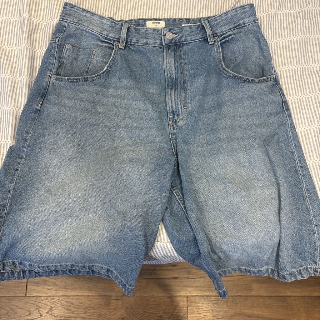 Cotton On Men's Y2K Super Baggy Jort Denim Shorts Light Wash Size 38