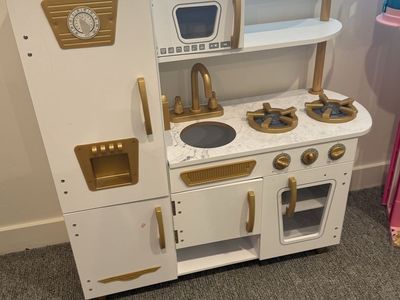 KidKraft Wooden Play Kitchen with Gold Accents and Marble Countertop