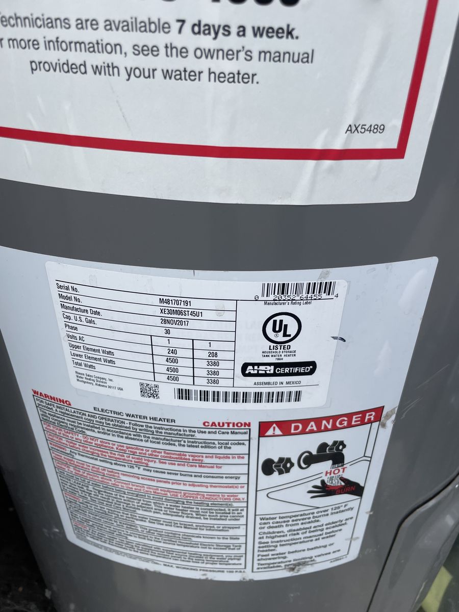30 gal. Electric water heater