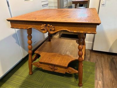 Vintage Wood Golden Oak Ornate Side Table