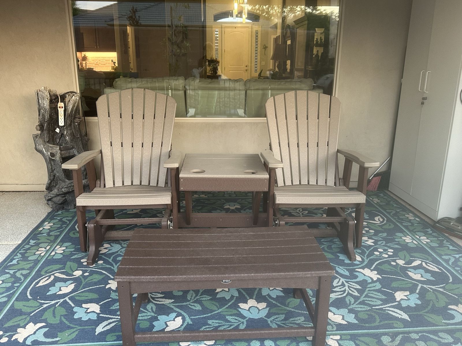 Outdoor Polywood Glider Bench with Built-in Table & Coffee Table - All-Weather Patio Furniture Set