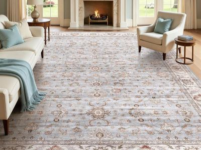 NEW 10x14 Traditional Medallion Vintage Distressed Rug Light Blue Brown