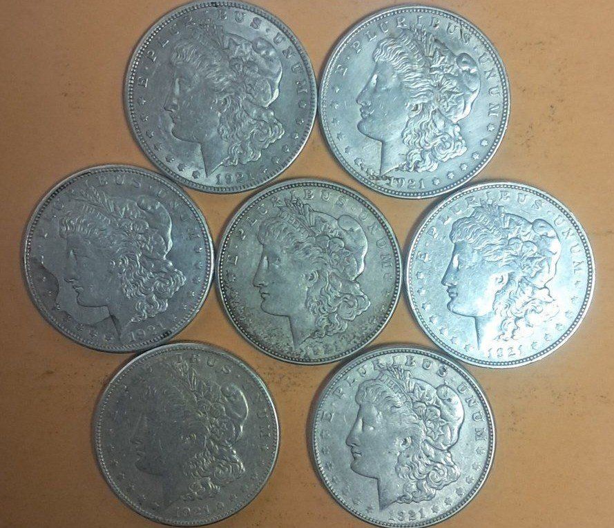 1921 Morgan Silver Dollars.