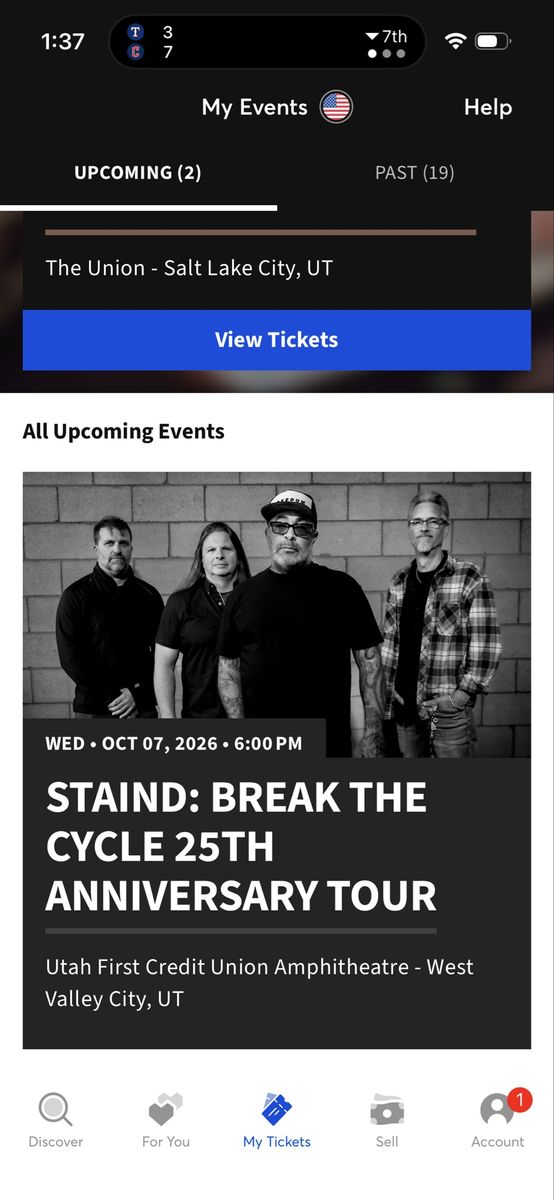Staind: Break the Cycle 25th Anniversary Tour, Oct 7, 2026 - 2 Lawn Tickets, Utah First Credit Union Amp