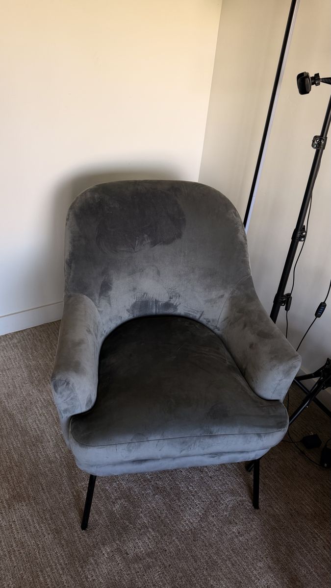 Modern Gray Velvet Accent Armchair with Black Metal Legs