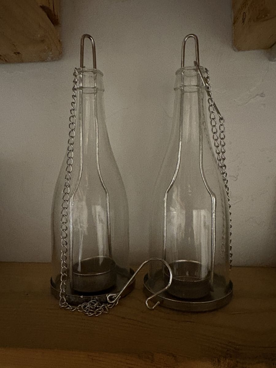 Hanging Glass Bottle Candle Holders Pair with Chains