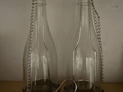 Hanging Glass Bottle Candle Holders Pair with Chains