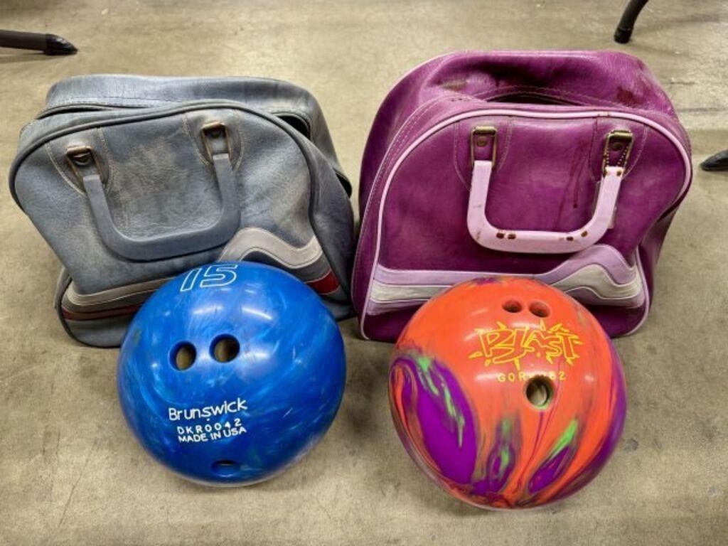 Qty (2) Bowling Balls w/Carrying Bags