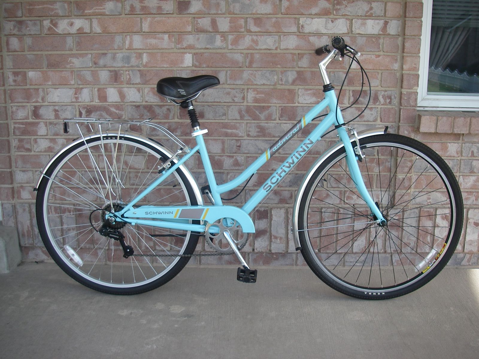 Womens 700C SCHWINN ADMIRAL Hybrid / Comfort / Commuter Bike, 7-Speed, Fenders, Luggage Rack, Blue