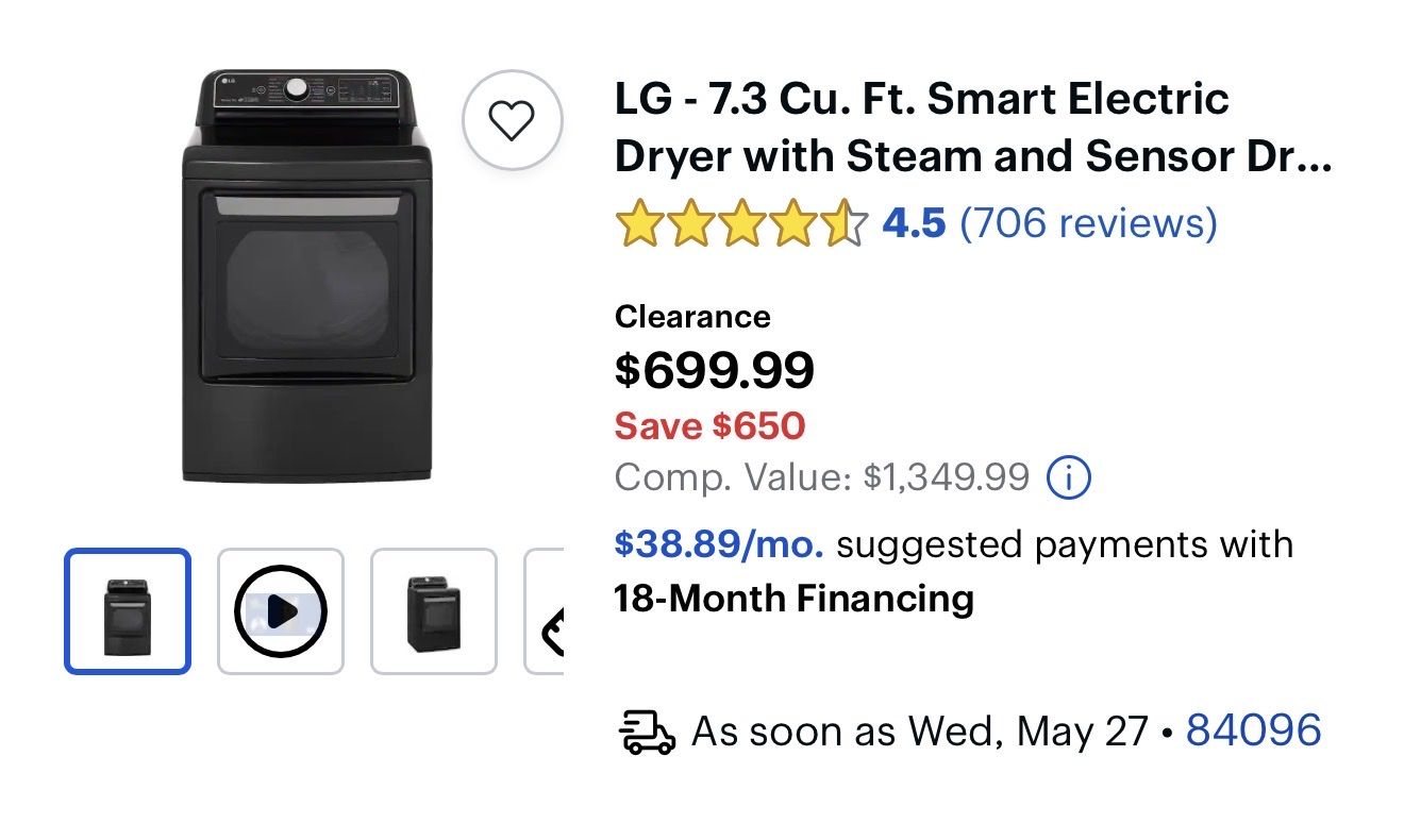LG DLE7300VE 7.3 Cu. Ft. Black Steel Electric Dryer w/ Steam & Sensor Dry