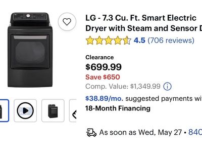 LG DLE7300VE 7.3 Cu. Ft. Black Steel Electric Dryer w/ Steam & Sensor Dry