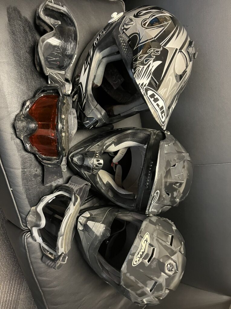 3 Motorcycle, Dirtbike Helmets With Goggles