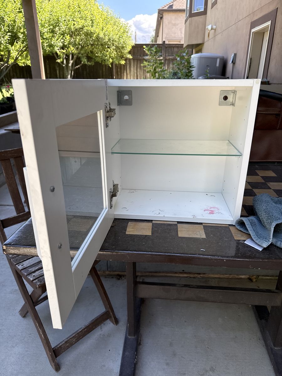 White Wall-Mounted Cabinet with Glass Door & Shelf - Versatile Storage for Bathroom or Kitchen