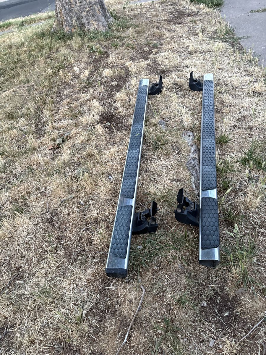 Used Chrome/Black Truck Running Boards with Step Pads - Good Condition