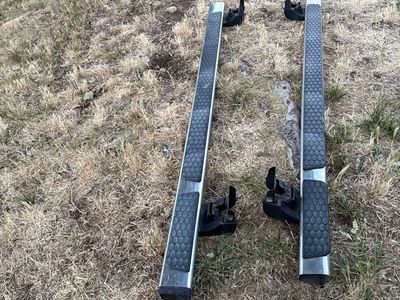 Used Chrome/Black Truck Running Boards with Step Pads - Good Condition