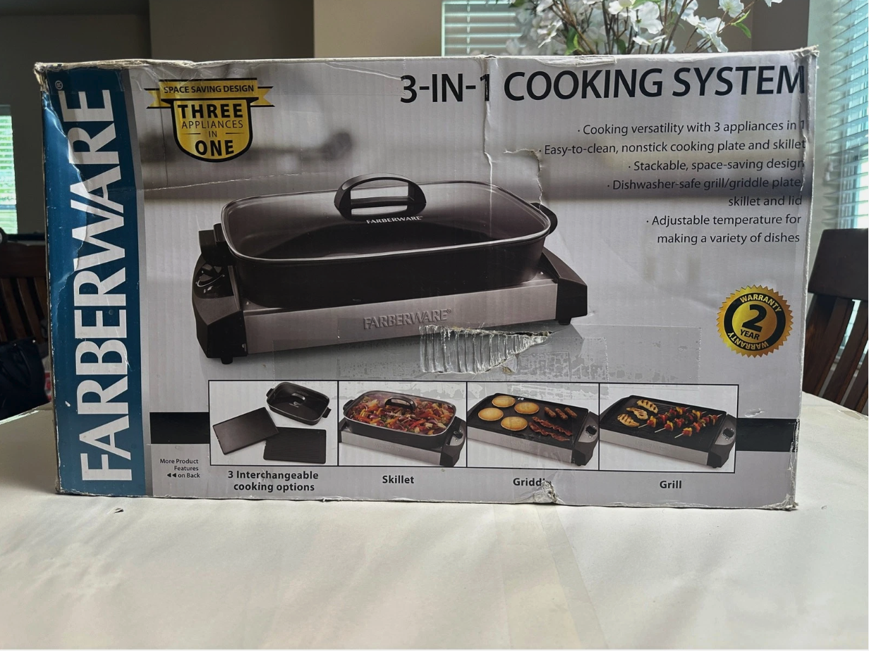 Farberware 3-in-1 Cooking System 511691 Electric Skillet Grill Griddle 1500W