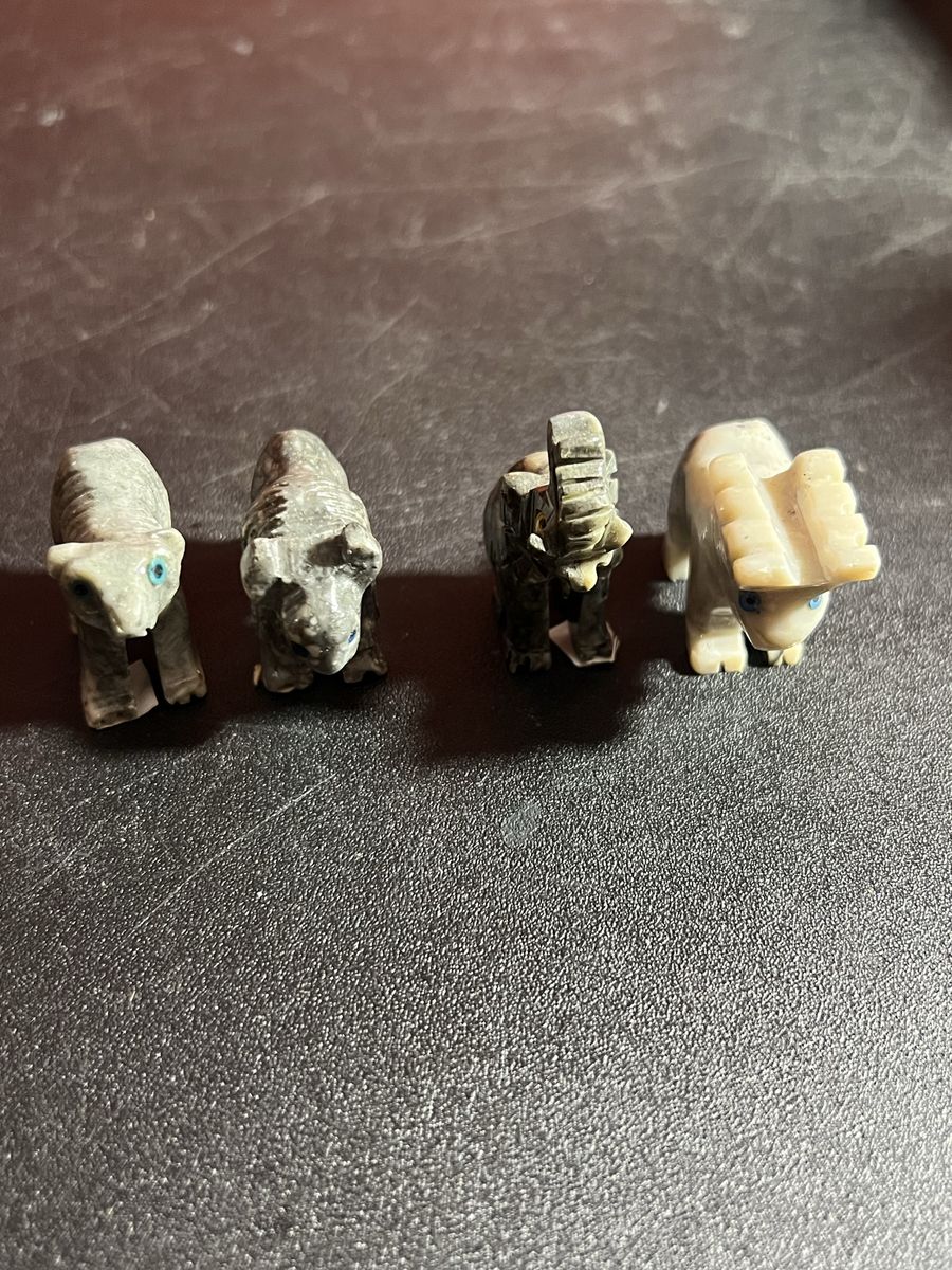 Hand-Carved Stone Animal Figurines - Miniature Collectible Set of 4 with Blue Eyes