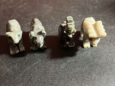 Hand-Carved Stone Animal Figurines - Miniature Collectible Set of 4 with Blue Eyes