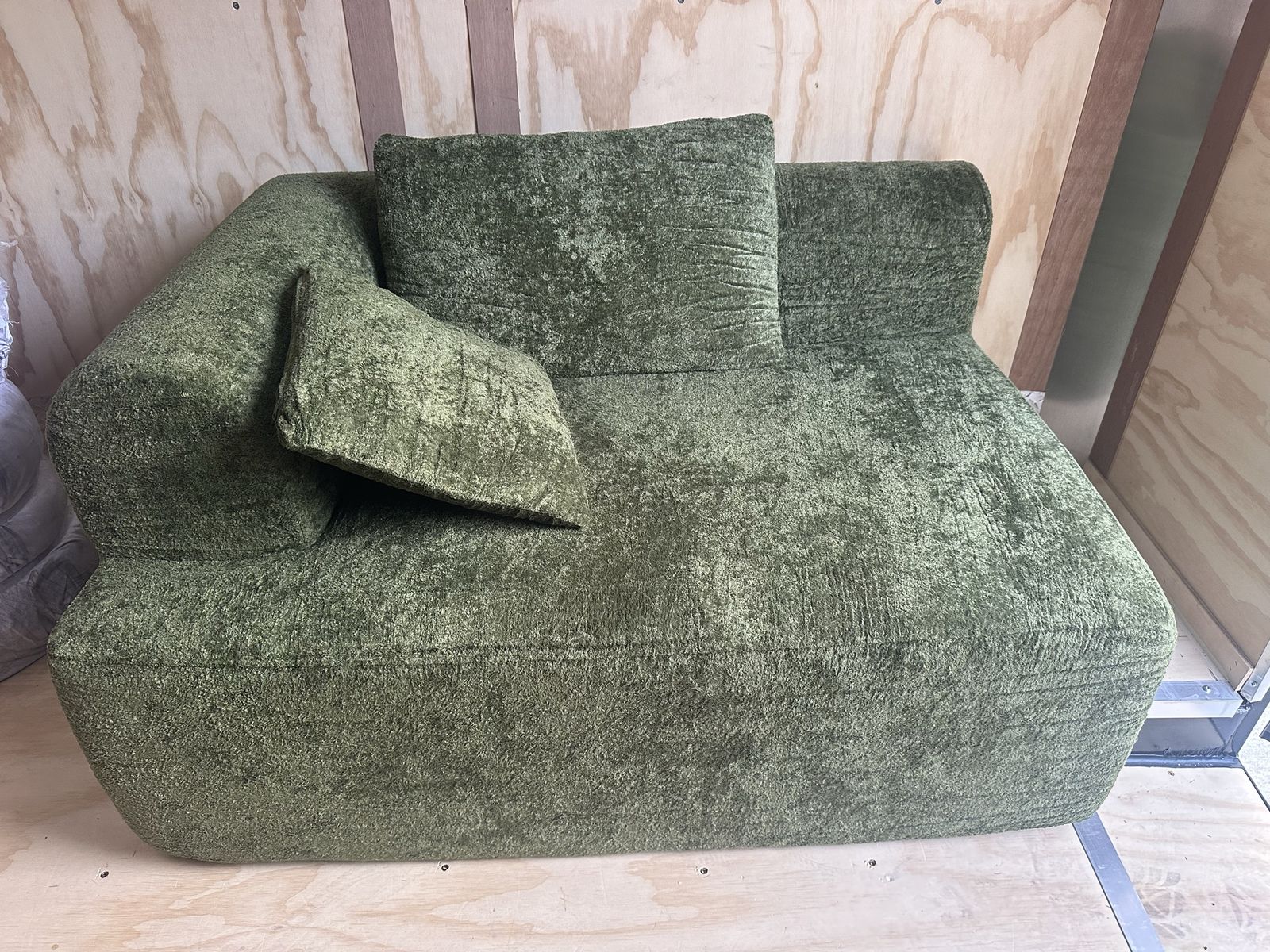 Boneless Green Textured Fabric Armchair Lounge Chair with Accent Pillows