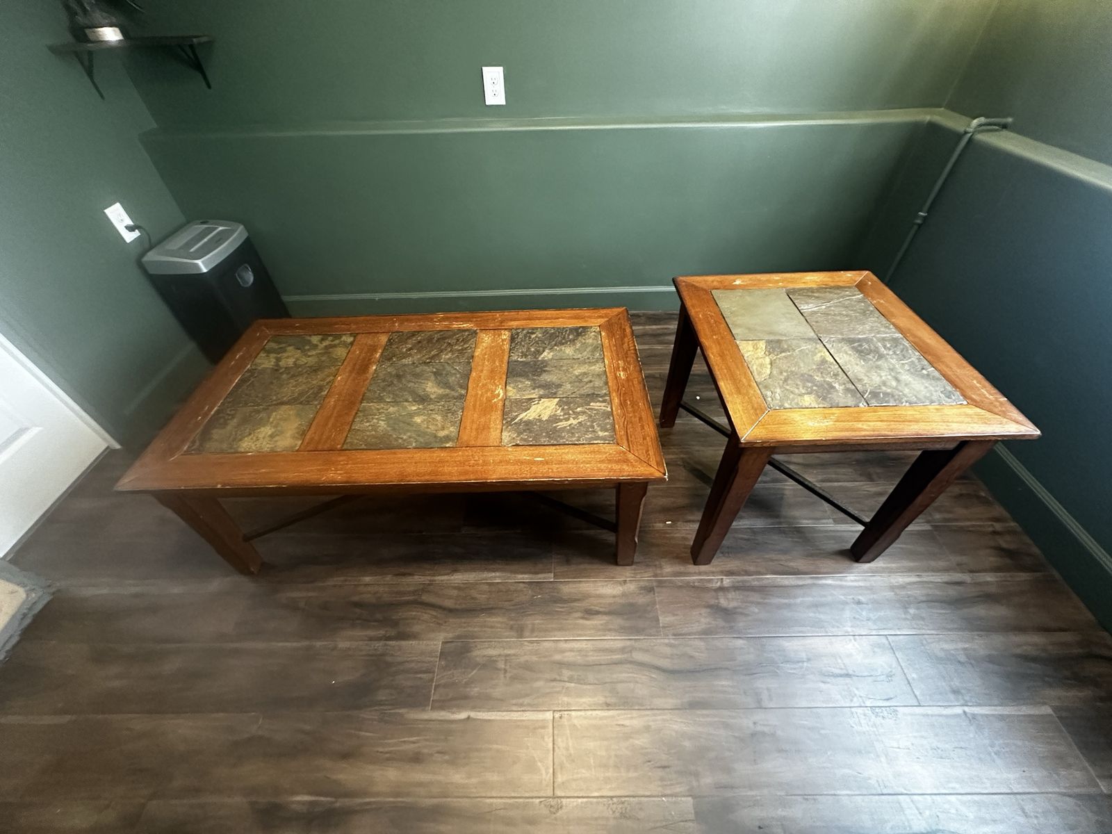 Rustic Slate-Top Coffee Table + End Table Set – Solid Wood