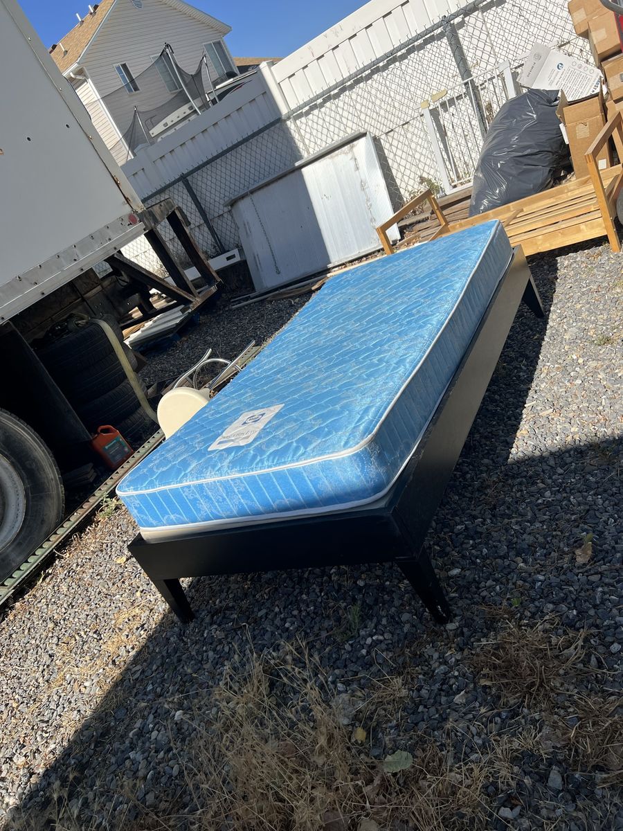 Serta Twin Size Blue Mattress and Black Wood Bed Frame