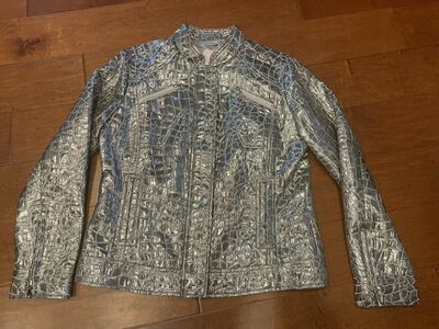 Shiny Metallic Chico's Stone Print Jacket Medium