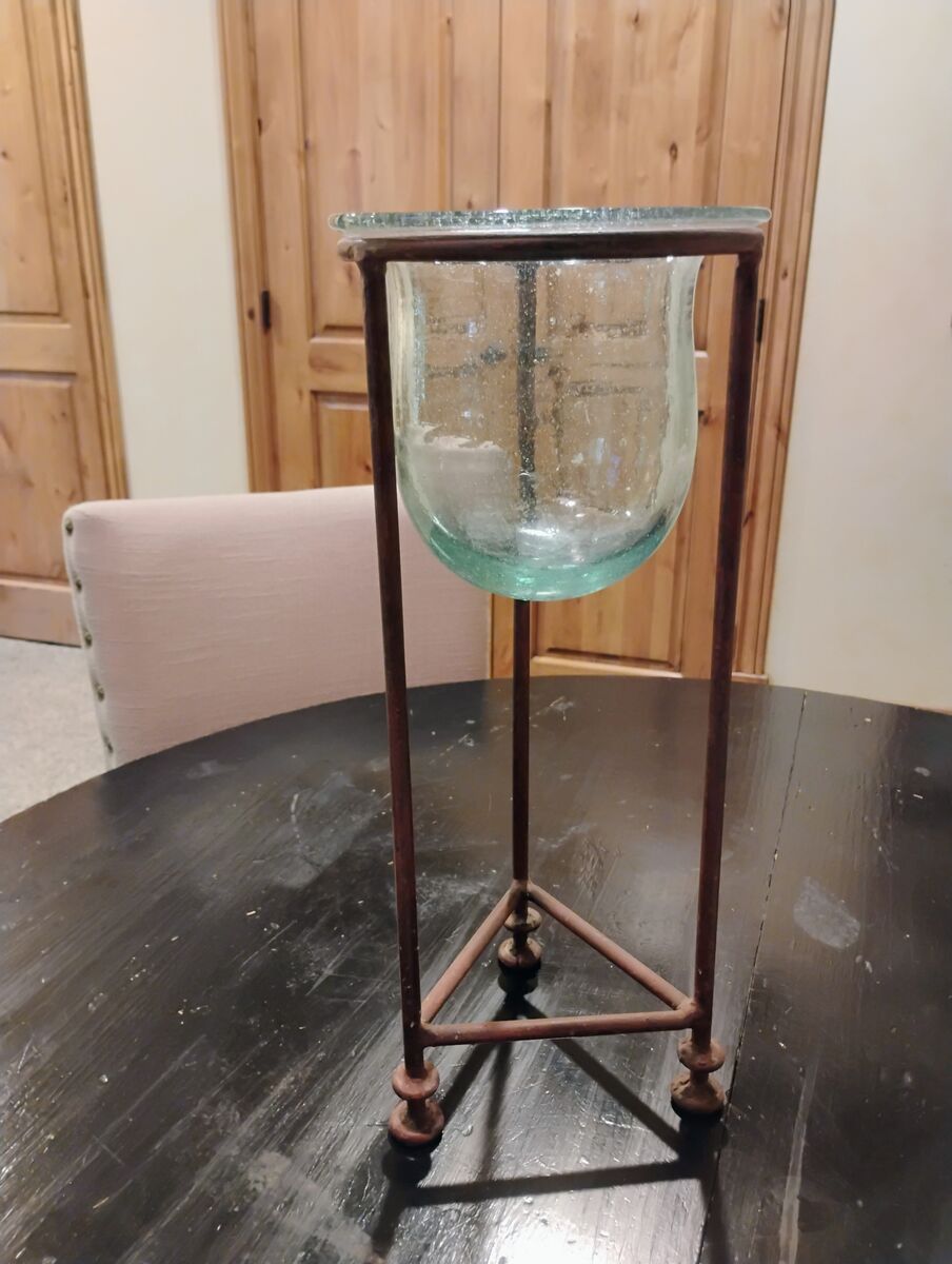 Iron and Seeded Glass Candle Holder