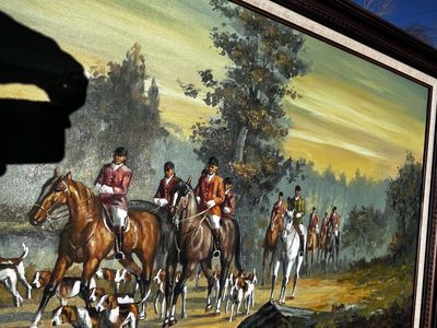 Original oil painting fox hunt horses dogs
