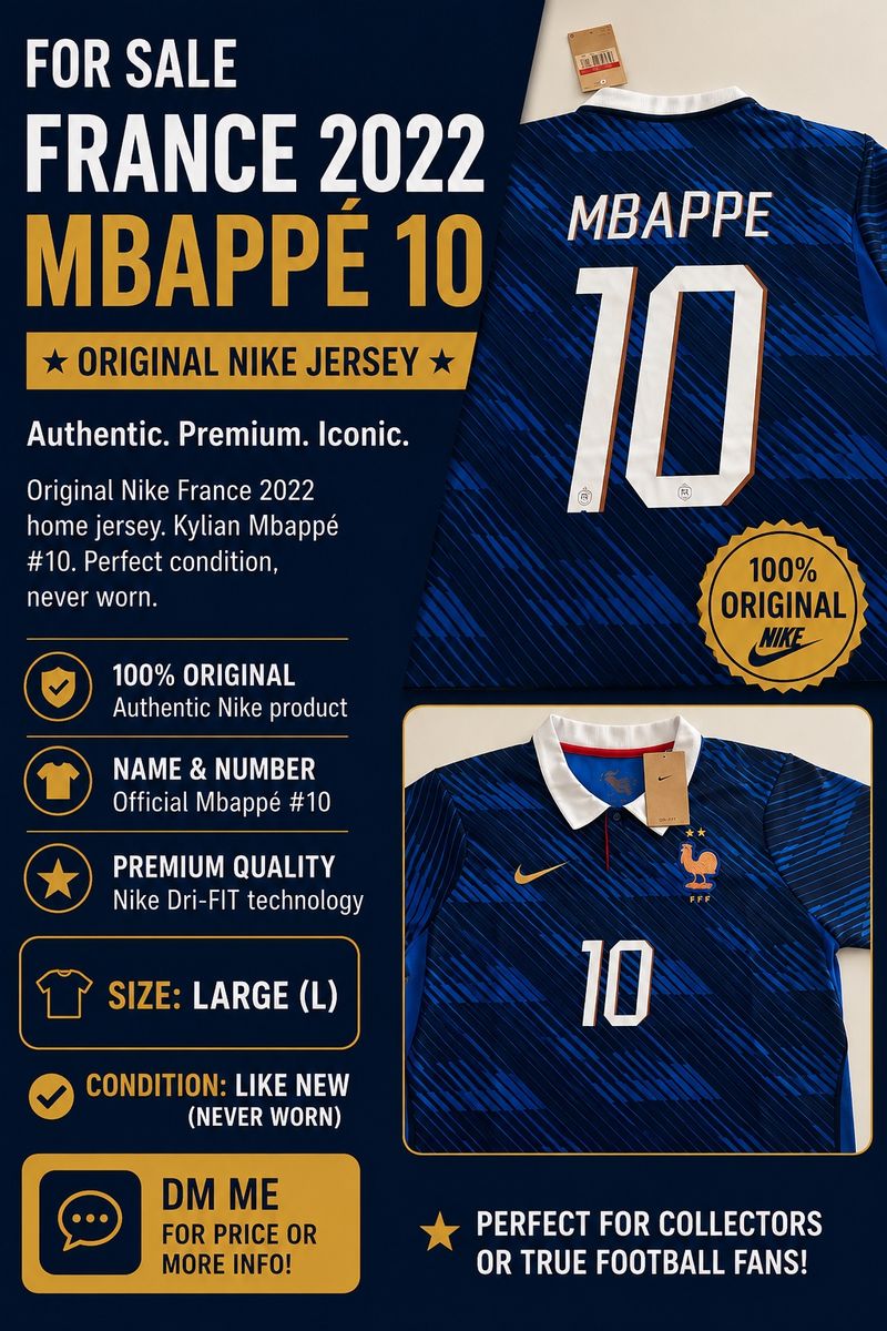 Nike France 2022 Kylian Mbappé #10 Home Jersey - Men's Large, Dri-FIT, New with Tags
