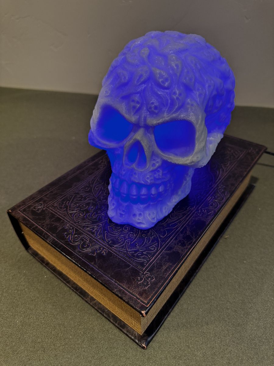 Ornate Skull LED Light - Multi-Color Changing with Remote Control with Secret Storage / Book Base / Halloween