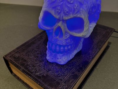Ornate Skull LED Light - Multi-Color Changing with Remote Control with Secret Storage / Book Base / Halloween