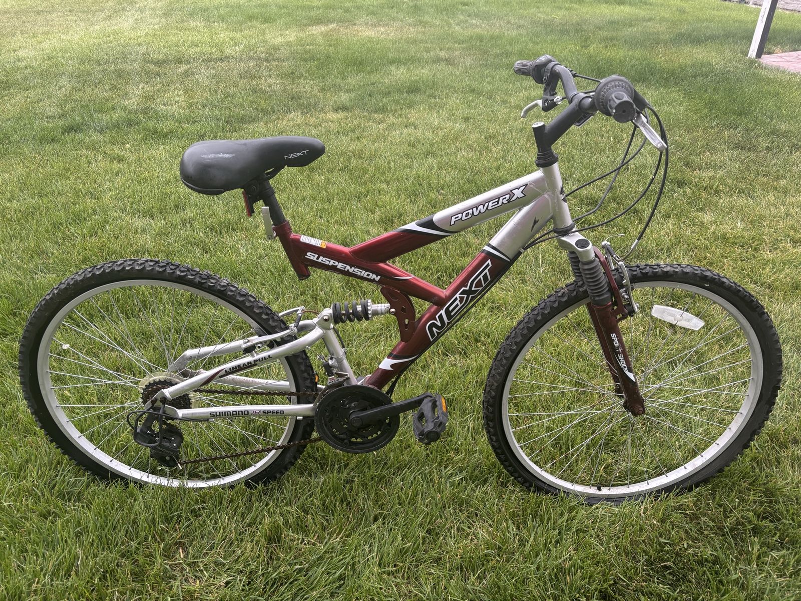 NEXT Power X Full Suspension Mountain Bike - Silver/Red, Shimano Equipped 6-Speed