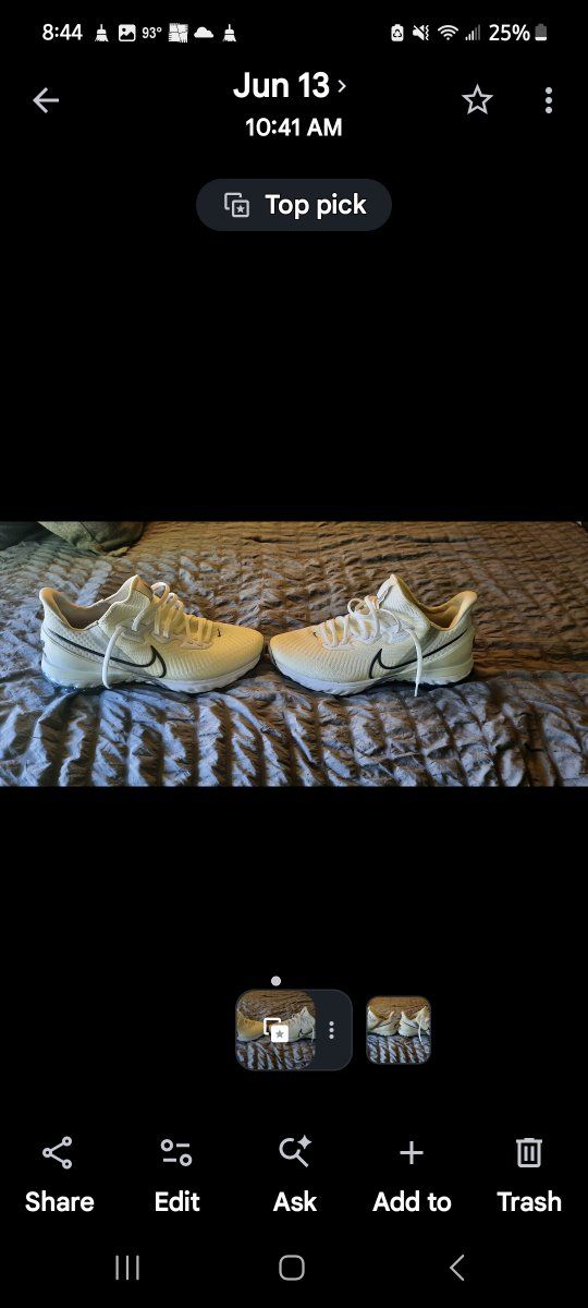 Used Nike Air Zoom Running/ Golfing Shoes, White, Size Mens 9.5 Excellent Condition