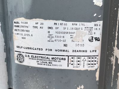 U.S. Electrical Motors 20 HP 3-Phase Irrigation Pump Motor Model F416A
