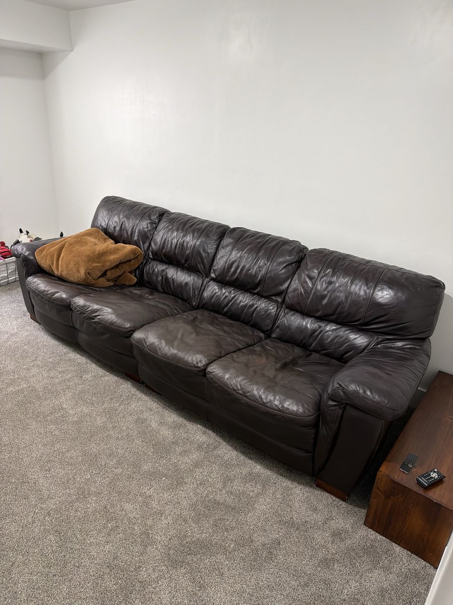 Dark Brown Leather Sectional Sofa - Comfortable Seating, Good Condition