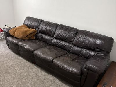Dark Brown Leather Sectional Sofa - Comfortable Seating, Good Condition