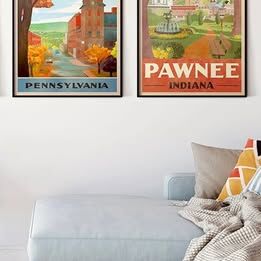 Vintage Scranton Pennsylvania & Pawnee Indiana Poster Prints, 2-Piece Set, Unframed