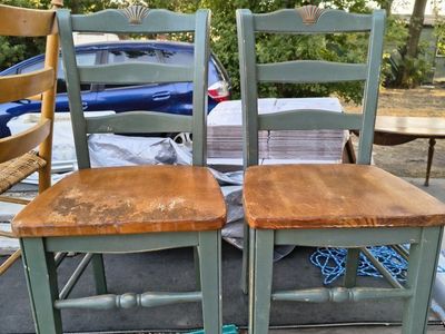 Vintage Green Painted Wooden Dining Chairs - Pair (Refinishing Project)