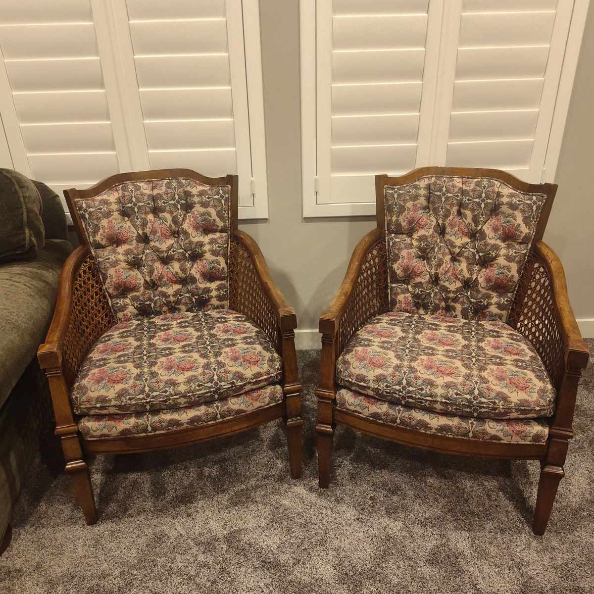 2 Vintage French Provincial-style barrel chairs