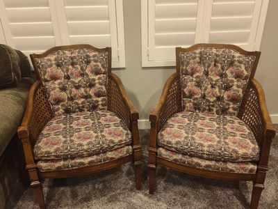2 Vintage French Provincial-style barrel chairs