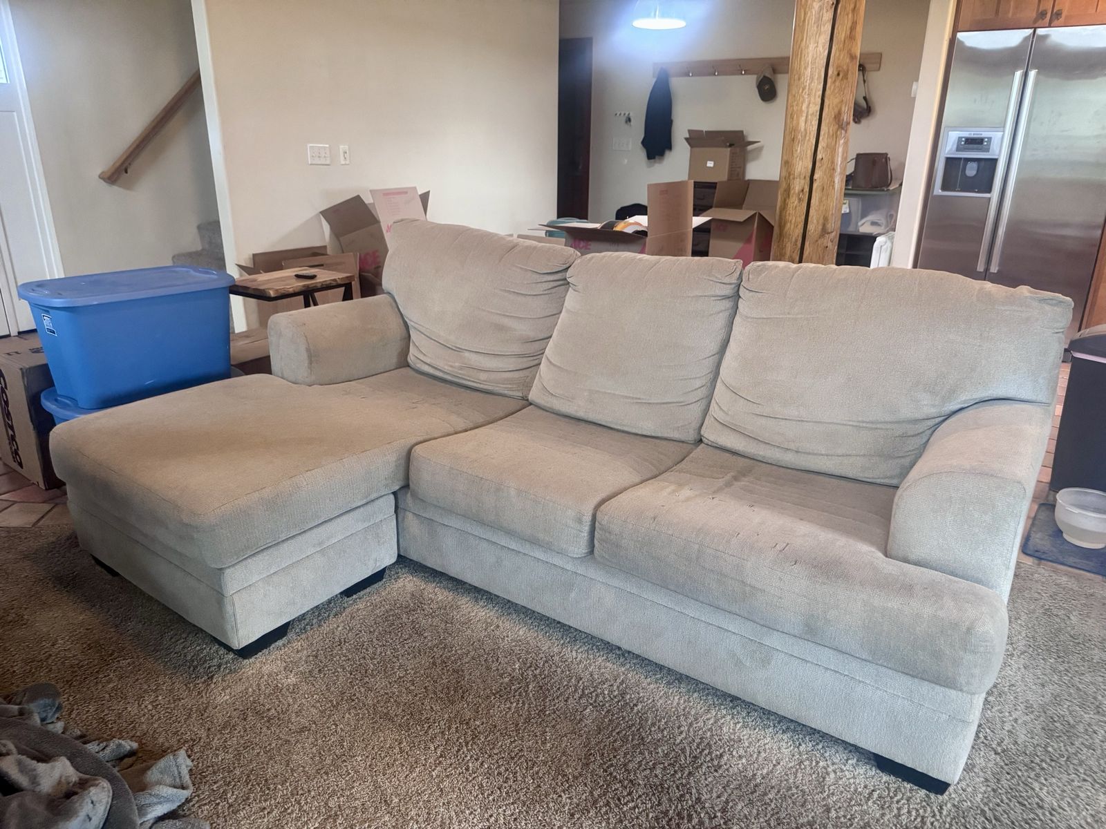 Light Beige Sectional Sofa with Chaise Lounge