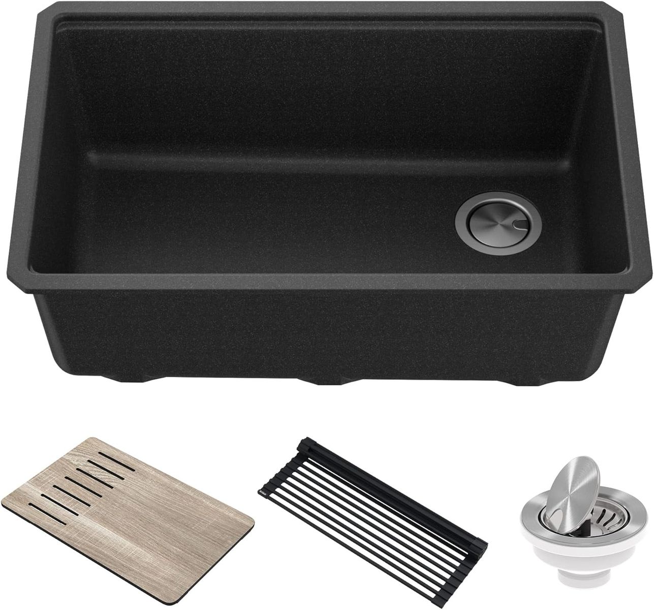 KRAUS Bellucci 30” Undermount Workstation Granite Kitchen Sink in Metallic Black