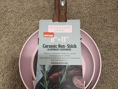 Phantom Chef 8" + 11" Ceramic Non-Stick Aluminum Cookware Pan Set - Pink, PFAS/PFOA/PTFE Free