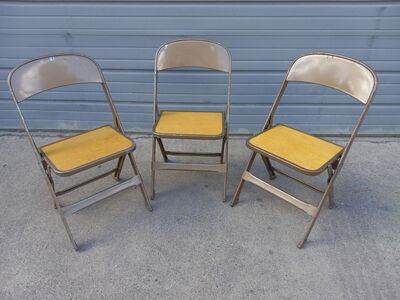 3 VINTAGE CHILDREN'S FOLDING METAL & WOOD CHAIRS