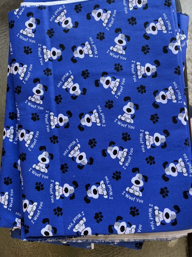 4 yd Blue Woof You Dog Fabric OOP Bandannas Cotton