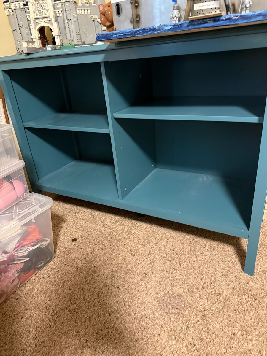 Teal Blue Wood Small Bookshelf/Nightstand with Two Shelves